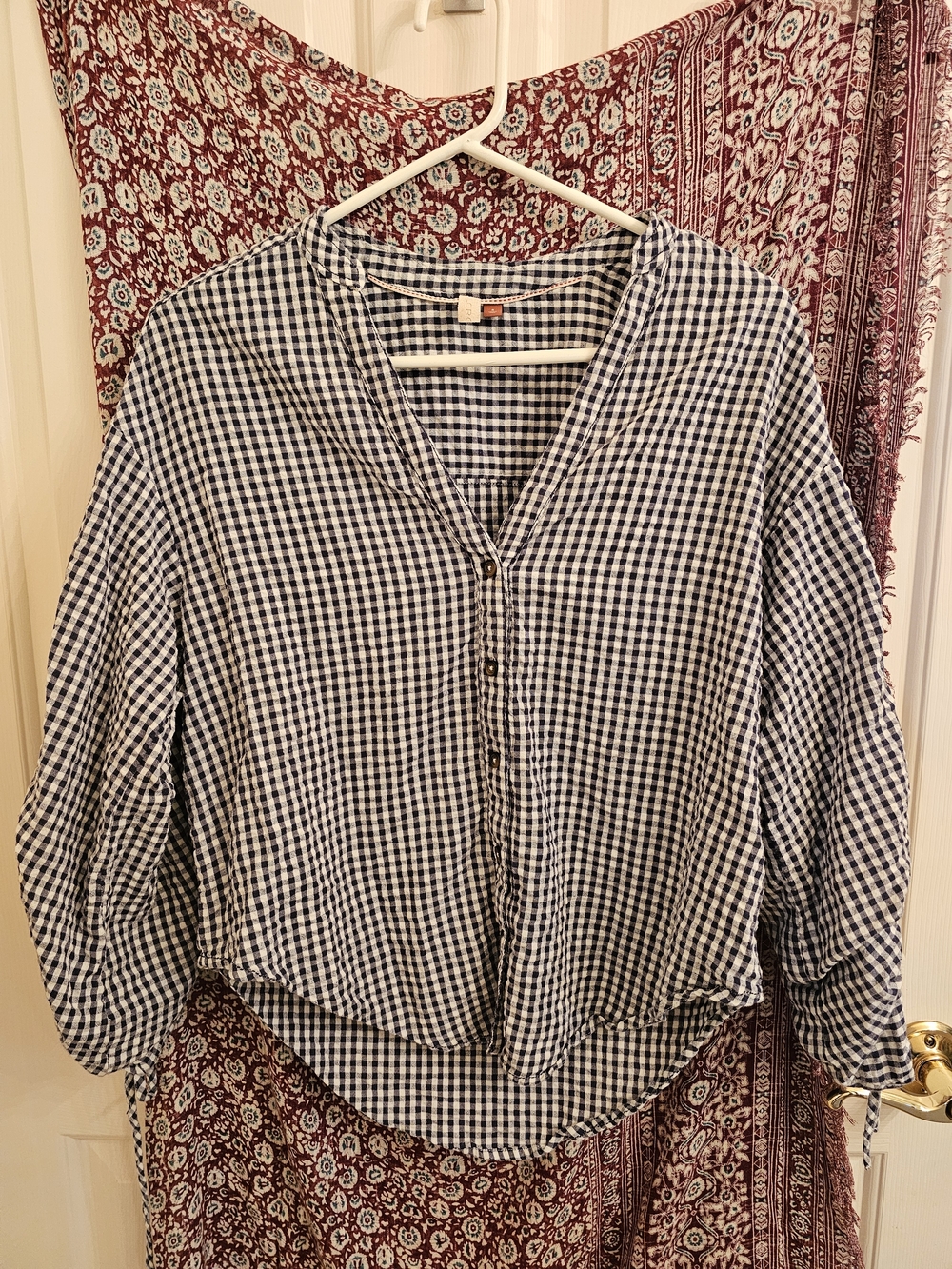 Pilcro Navy and White Gingham Button-Up